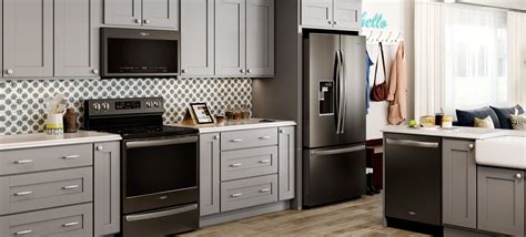 light gray cabinets with black stainless steel appliances|black stainless steel appliance colors.